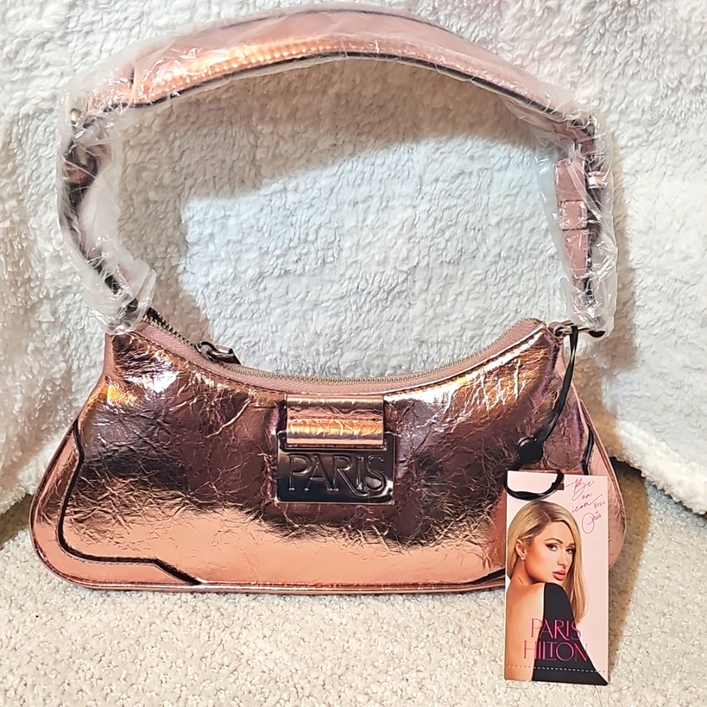 Paris Hilton Bags Long Baguette Metallic Pink Shoulder Bag
